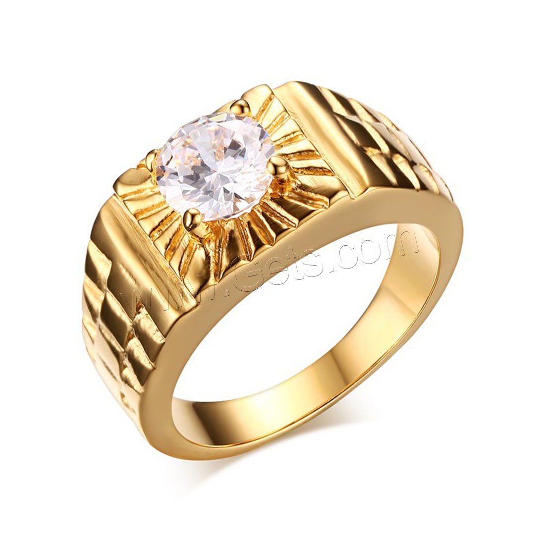 Men Stainless Steel Ring in Bulk, gold color plated, different size for choice & for man & with cubic zirconia, 7mm, Sold By PC