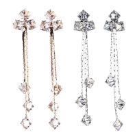 Zinc Alloy Tassel Earring, iron post pin, plated, for woman & with rhinestone lead & cadmium free, 33mm 