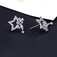 Zinc alliage strass Stud Earring, alliage de zinc, fer puce boucle d'oreille, étoile, Placage de couleur argentée, pour femme & avec strass, sans plomb et cadmium Vendu par paire