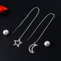 Pendientes asimétricos, aleación de zinc, con Perlas de plástico ABS, chapado en color de plata, para mujer, libre de plomo & cadmio, 120mm, Vendido por Par