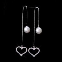 alliage de zinc boucles d'oreilles chaîne, avec Plastique ABS perle, fer puce boucle d'oreille, coeur, Placage de couleur argentée, pour femme, sans plomb et cadmium Vendu par paire