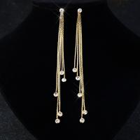 Zinc Alloy Tassel Earring, iron post pin, plated, for woman & with rhinestone, lead & cadmium free, 140mm 