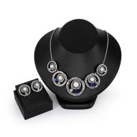 alliage de zinc parure de bijoux, Boucle d’oreille stud & collier, avec perle de plastique, Placage de couleur argentée, chaîne ovale & pour femme & avec strass, 37mm, 23mm Environ 20 pouce, Vendu par fixé