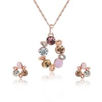 Rhinestone en alliage de zinc bijoux , Boucle d’oreille stud & collier, Plaqué de couleur d'or rose, chaîne de bar & pour femme & avec strass  Environ 17.5 pouce, Vendu par fixé