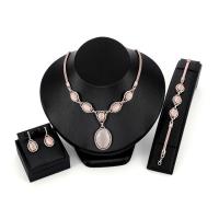 Zinklegierung Mode Schmuckset, Armband & Ohrring & Halskette, mit Katzenauge, Rósegold-Farbe plattiert, Laterne Kette & für Frau & mit Strass, 24x54mm, 15x30mm, 14x20mm, Länge:ca. 10 ZollInch, ca. 22 ZollInch, verkauft von setzen