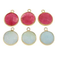 Gemstone Brass Pendants, with Brass, Flat Round, gold color plated Approx 1mm 