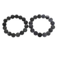 Piedra de Seda Negra Pulsera, Esférico, unisexo, 12mm, longitud:aproximado 7.5 Inch, Vendido por Sarta