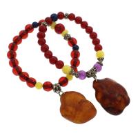 Garnet Bracelet, with Jade Yellow & Amber & Zinc Alloy, Round, Unisex Approx 7.5 Inch 