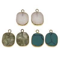 Gemstone Brass Pendants, with Brass, Flat Oval, gold color plated Approx 1mm 