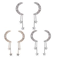 Zinc Alloy Tassel Earring, Moon and Star, plated, for woman & with rhinestone 