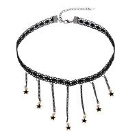 Mode Collier Choker, lacet, avec alliage de zinc, fer fermoir homard, avec 5cm chaînes de rallonge, étoile, Placage de couleur d'or, pour femme & émail, noire, 300mm Environ 11.5 pouce, Vendu par brin