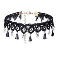 Mode Collier Choker, lacet, avec cristal & alliage de zinc, fer fermoir homard, avec 5cm chaînes de rallonge, Placage, pour femme & facettes, noire, 300mm Environ 11.5 pouce, Vendu par brin