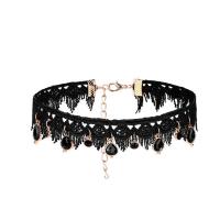 Mode Collier Choker, lacet, avec résine & alliage de zinc, fer fermoir homard, avec 5cm chaînes de rallonge, Placage, pour femme & avec strass, noire, 300mm Environ 11.5 pouce, Vendu par brin