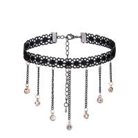 Mode Collier Choker, lacet, avec cristal & alliage de zinc, fer fermoir homard, avec 5cm chaînes de rallonge, Placage, pour femme & avec strass, 60mm Environ 11.5 pouce, Vendu par brin