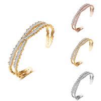 Cubic Zirconia Brass Bracelets, plated, open & for woman & with cubic zirconia nickel, lead & cadmium free, 60mm, Inner Approx 60mm Approx 7 Inch 