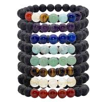 Lava Bracelet, with Level B Amethyst & Lapis Lazuli & ​Amazonite​ & Tiger Eye & Green Aventurine & Red Agate & Citrine & Unisex Approx 7 Inch 