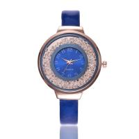 Reloj de Pulsera de mujeres, Cuero de PU, con rhinestone de acrílico & dial de aleación de cinc & Vidrio, Redondo aplanado, chapado en color rosa dorada, ajustable & para mujer & con diamantes de imitación, más colores para la opción, 35x10mm, longitud:aproximado 8.5 Inch, Vendido por Sarta