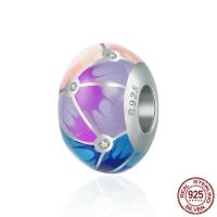 Abalorio de Europeo esmalte plata de rey , plata de ley 925, Toroidal, chapado en platina real, sin rosca & con circonia cúbica, 9x13mm, agujero:aproximado 4.5-5mm, Vendido por UD