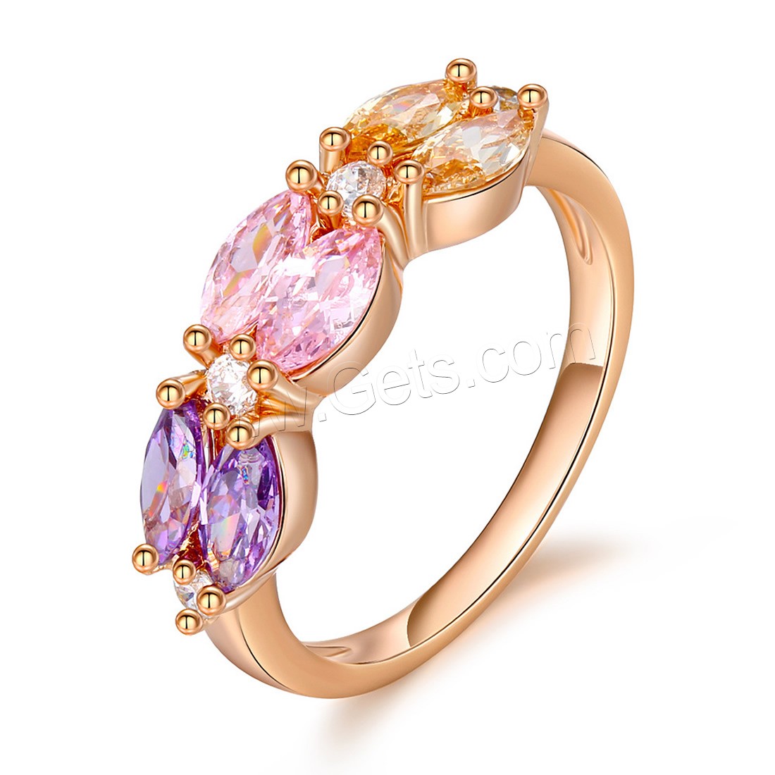 Anneau de cuivre de Zircon, laiton, Plaqué d'or rose, normes différentes pour le choix & pour femme & avec zircone cubique, 21mm, Vendu par PC