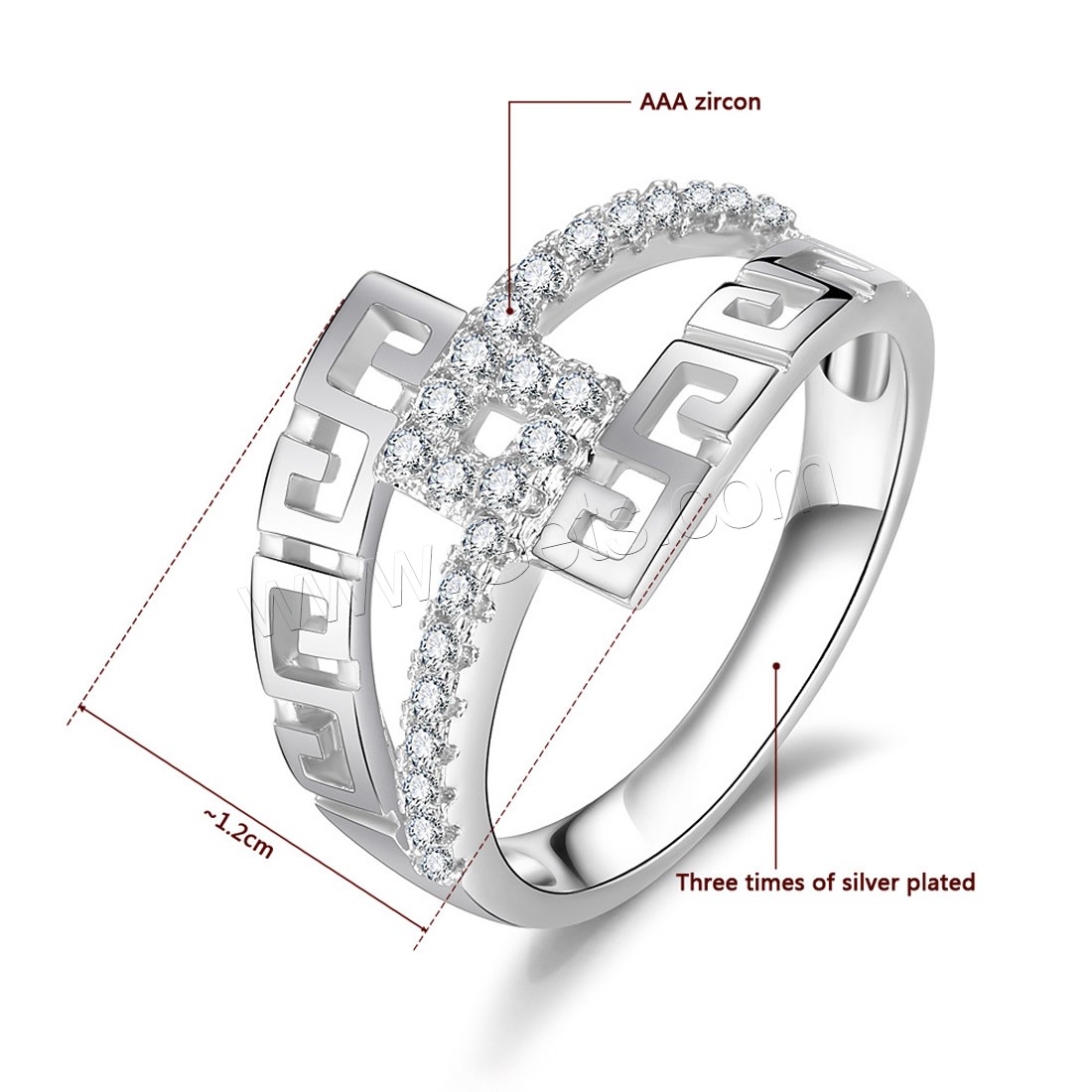 Befestigter Zirkonia Messingring Fingerring, Messing, platiniert, verschiedene Größen vorhanden & Micro pave Zirkonia & für Frau, 12mm, verkauft von PC