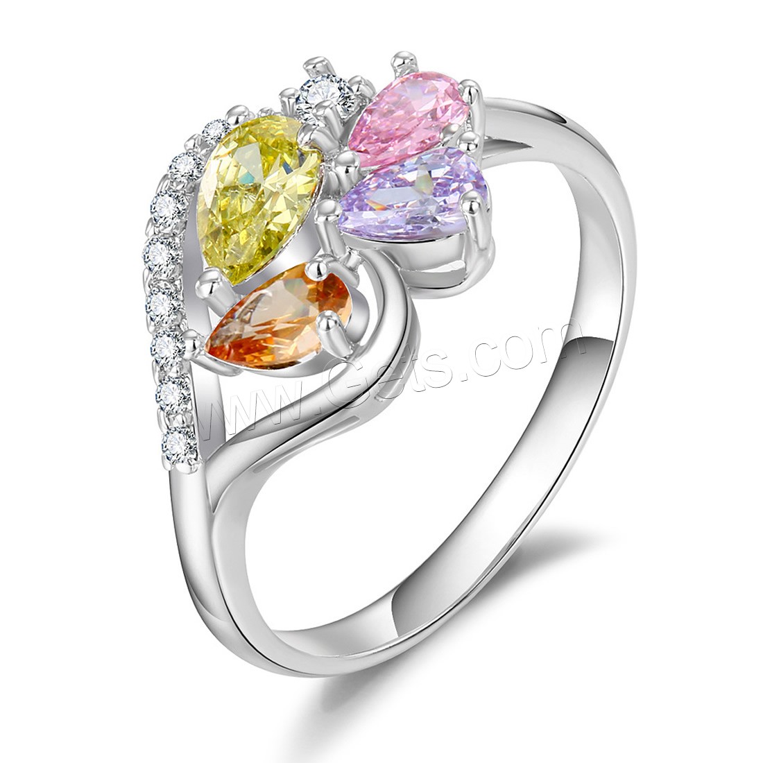 Anneau de cuivre de Zircon, laiton, Placage, normes différentes pour le choix & pour femme & avec zircone cubique, plus de couleurs à choisir, 15x11mm, Vendu par PC