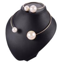 Zinc Alloy Jewelry Set, bangle & necklace, with ABS Plastic Pearl, gold color plated, for woman, lead & cadmium free 20x20 Approx 16 Inch, Approx  9 Inch 