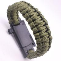 cordón poliéster Pulsera de la supervivencia, con luz LED & con un palo de fuego & con silbato & con el compás & unisexo, verde del ejército, 33mm, longitud:aproximado 10.2 Inch, Vendido por Sarta