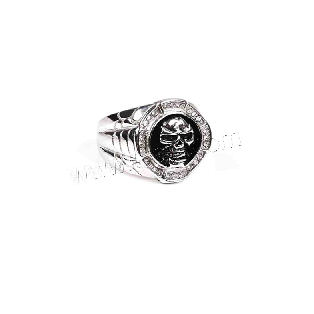 Men Stainless Steel Ring in Bulk, Skull, different size for choice & for man & with rhinestone & blacken, original color, 23mm, Sold By PC