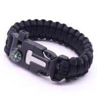 cordon de polyester Bracelet de survie, avec plastique, Lame intégrée & avec la lumière led & avec un bâton de feu & avec sifflet & avec boussole & unisexe, plus de couleurs à choisir Vendu par brin