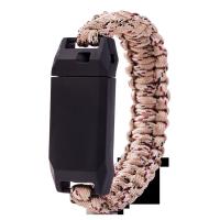 cordon de polyester Bracelet de survie, avec plastique, Lame intégrée & avec un bâton de feu & avec sifflet & avec boussole & unisexe, couleur chameau, 25mm Environ 9 pouce, Vendu par brin