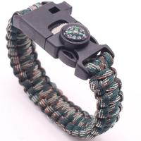 cordon de polyester Bracelet de survie, avec plastique, Lame intégrée & avec un bâton de feu & avec sifflet & avec boussole & unisexe, plus de couleurs à choisir, 25mm Environ 9 pouce, Vendu par brin