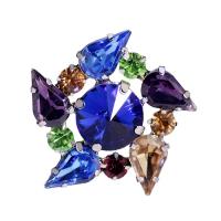 Zinc Alloy Brooch, with Crystal, Flower, silver color plated, for woman & faceted 