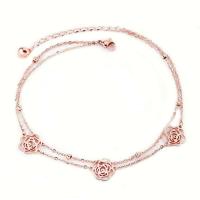 Bracelets en acier inoxydable bijoux, acier inoxydable 316L, avec 2.2lnch chaînes de rallonge, fleur, Plaqué de couleur d'or rose, chaîne ovale & 2 fils & creux Environ 11.4 pouce, Vendu par brin