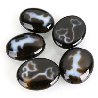 Natural Tibetan Agate Dzi Beads, Flat Oval, Kuanyin & Buddhist jewelry & two tone & double-sided Approx 2mm 