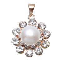 pendentif en laiton de perle d'eau douce cultivée, avec perle d'eau douce cultivée, Plaqué d'or rose, pavé de micro zircon, protéger l'environnement, sans nickel, plomb et cadmium Environ 4mm, Diamètre inté Environ 0.8mm, Vendu par PC