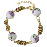 acero inoxidable Pulsera, con resina, con 1.5Inch extender cadena, chapado en color dorado, cadena oval & para mujer, 16x12mm, longitud:aproximado 7 Inch, Vendido por Sarta