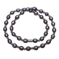 Cristal Perlas de agua dulce del suéter del collar, Perlas cultivadas de agua dulce, con Cristal, Arroz, para mujer, 8x10mm, longitud:aproximado 17 Inch, Vendido por Sarta