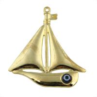 En alliage de zinc mal pendant des yeux, avec résine, bateau, Placage de couleur d'or, motif de mauvais œil, sans plomb et cadmium Environ 8mm, Vendu par PC