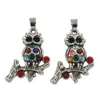 Zinc Alloy Animal Pendants, Owl, antique silver color plated, with rhinestone, lead & cadmium free Approx 