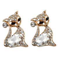 Zinc Alloy Animal Pendants, Fox, gold color plated, with rhinestone, lead & cadmium free 