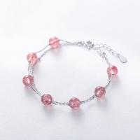 aleación de zinc Pulsera, con Strawberry cuarzo, con 1.1 Inch extender cadena, chapado, giro oval & cadena de caja & para mujer, libre de níquel, plomo & cadmio, longitud:aproximado 6.1 Inch, Vendido por Sarta