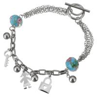 Bracelet en acier inoxydable, avec chalumeau, bracelet à breloques & chaîne ovale & pour femme, couleur originale  Environ 8.5 pouce, Vendu par brin