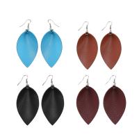 Zinc Alloy Drop Earring, with PU Leather, Leaf, silver color plated, for woman 