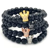 Pulseras de ágata negra, Ágata negra, con metal, Corona, chapado, natural & unisexo & micro arcilla de zirconia cúbica, más colores para la opción, 8mm, longitud:aproximado 7.5 Inch, Vendido por Sarta