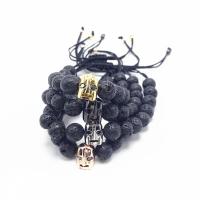 Lava Bead Bracelet, with Nylon Cord & Brass, Helmet, plated, Unisex & adjustable & micro pave cubic zirconia 8mm Inch 