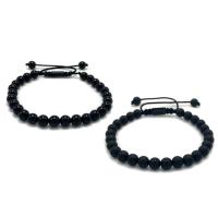 Pulseras de ágata negra, Ágata negra, con cordón de nylon, unisexo & ajustable & diferentes estilos para la opción, 6mm, longitud:6-10 Inch, Vendido por Sarta