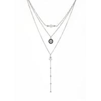 alliage de zinc parure de bijoux, collier, avec chaîne de fer, avec 5cm chaînes de rallonge, Placage de couleur platine, chaîne ovale & pour femme & avec strass, sans plomb et cadmium Environ 15 pouce é, Vendu par fixé