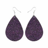 PU Leather Drop Earring, iron earring hook, Teardrop, silver color plated, for woman 