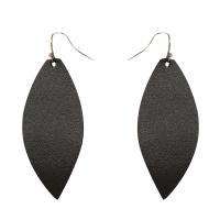 PU Leather Drop Earring, iron earring hook, Leaf, silver color plated, for woman 