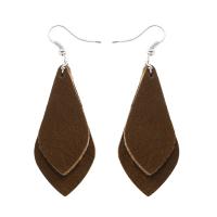 PU Leather Drop Earring, iron earring hook, Leaf, silver color plated, for woman 